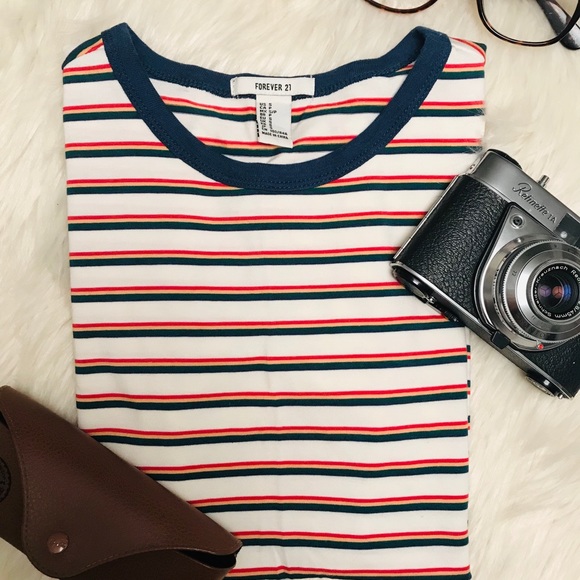 Forever 21 Tops - F21 - RETRO STRIPE T-SHIRT - CROP TOP
